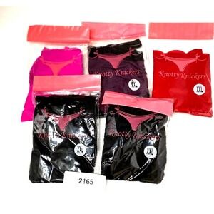 5~KNOTTY KNICKERS Underwear Sexy Panty Black Red  Purple SZ 2XL  (2165)